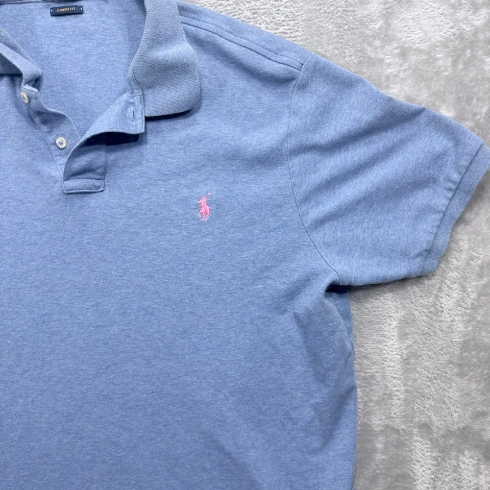 Polo Ralph Lauren Polo Shirt Mens XL Blue Custom Fit Short Sleeve Pink Pony Logo